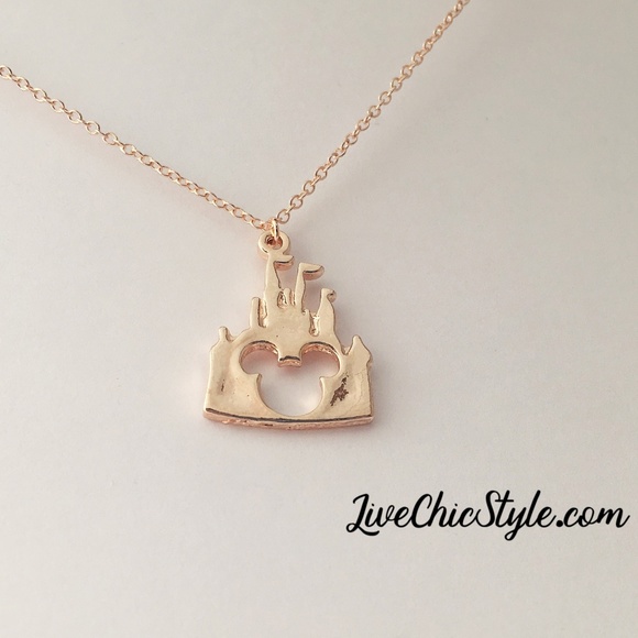 Disney Castle Rose Gold Necklace, Mickey Necklace - Picture 2 of 2